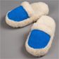 Pantofle wełniane damskie wsuwane biało-niebieskie